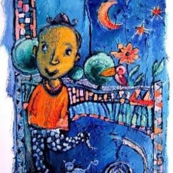 Schilderij getiteld "Au clair de la lune…" door Catherine Suchocka, Origineel Kunstwerk