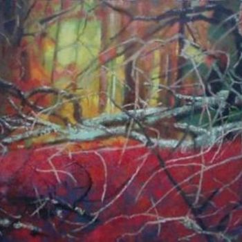 Картина под названием "Flaming red forest" - Krystyna Suchwallo, Подлинное произведение искусства, Масло