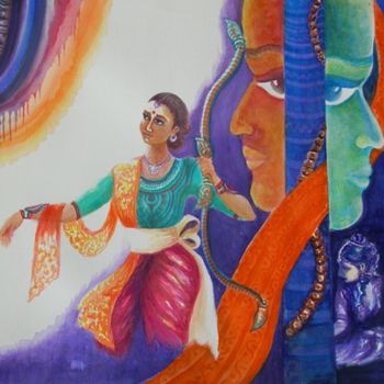 Pittura intitolato "Ami Chitrangada" da Sudakshina Ghosh Nee Datta, Opera d'arte originale, Acquarello