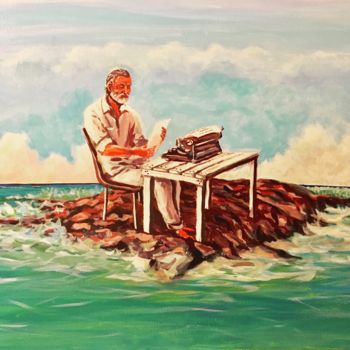 Schilderij getiteld "Hemingway and the S…" door Denis Sudarikov, Origineel Kunstwerk, Acryl Gemonteerd op Frame voor houten…