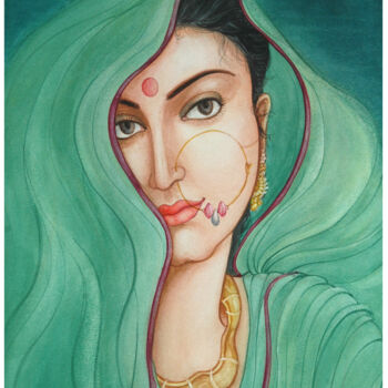 Painting titled "BEAUTY BEHIND GREEN" by Sudha Sama, Original Artwork