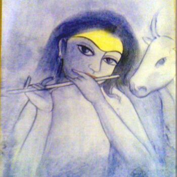 Disegno intitolato "KRISHNA" da Sudha Sama, Opera d'arte originale