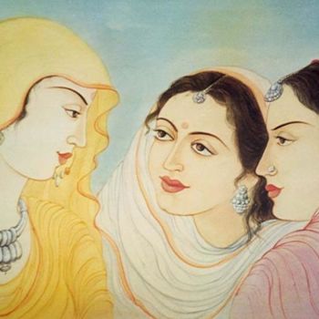 Pittura intitolato "THREE WOMEN" da Sudha Sama, Opera d'arte originale