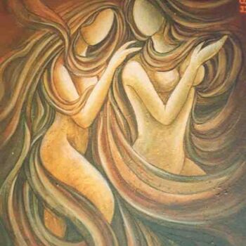 Painting titled "GOSSIPING--two frin…" by Sudha Sama, Original Artwork