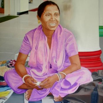 Painting titled "Bangleseller" by Sudhir Pillai, Original Artwork, Oil