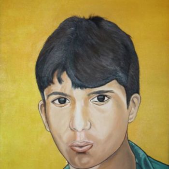 Painting titled "Whisling Boy" by Sudhir Pillai, Original Artwork, Oil
