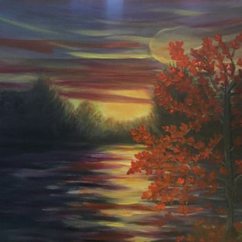 Painting titled "Autumn Sunset" by Sue Alexander, Original Artwork, Acrylic