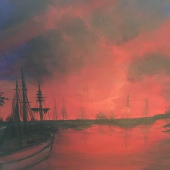 Painting titled "Misty Sails" by Sue Alexander, Original Artwork, Acrylic