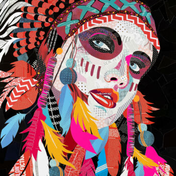 Collagen mit dem Titel "American Indian Bea…" von Sue Dowse, Original-Kunstwerk, Collagen