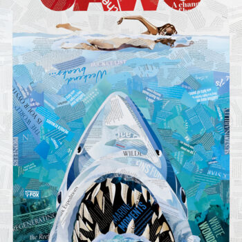 Collages titled "Jaws Movie Poster" by Sue Dowse, Original Artwork, Collages