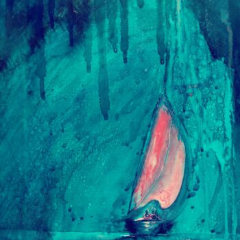 Картина под названием "Red Sails in the Su…" - Sue Lorenz, Подлинное произведение искусства, Масло Установлен на Деревянная…