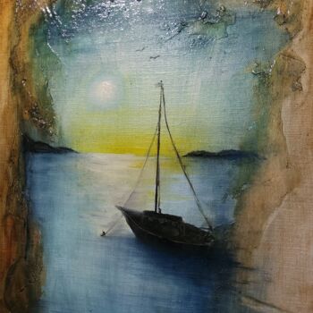Pittura intitolato "Night Sail" da Sue Lorenz, Opera d'arte originale, Olio