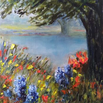 Peinture intitulée "Wildflower Trail" par Sue Lorenz, Œuvre d'art originale, Huile Monté sur Autre panneau rigide