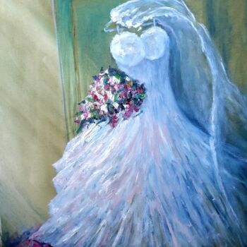 Schilderij getiteld "THE Dress" door Sue Lorenz, Origineel Kunstwerk, Olie Gemonteerd op Frame voor houten brancard