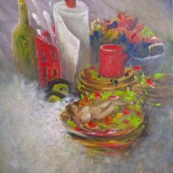 Картина под названием "Dirty Dishes" - Sue Lorenz, Подлинное произведение искусства, Масло