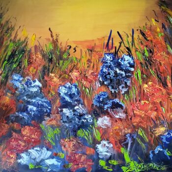 Картина под названием "Wildflower Explosion" - Sue Lorenz, Подлинное произведение искусства, Масло