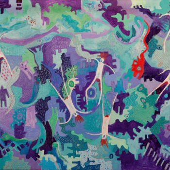Peinture intitulée "Sky Dancers and Pai…" par Sue Bartfield, Œuvre d'art originale, Huile