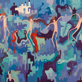「Sky Dancers and Pai…」というタイトルの絵画 Sue Bartfieldによって, オリジナルのアートワーク, オイル