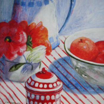 Painting titled "Poppies & Apples" by Suefurrow, Original Artwork