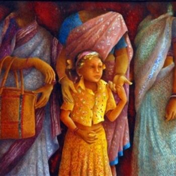 Painting titled "Child's World" by Sudakshina Ghosh, Original Artwork, Oil