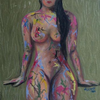 Painting titled "Lonely Woman" by Sugi, Original Artwork, Oil