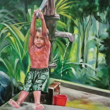 Peinture intitulée "childhood" par Sujeet Gupta, Œuvre d'art originale, Acrylique Monté sur Panneau de bois