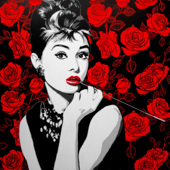 Schilderij getiteld "Audrey Hepburn" door Sujit Karmakar, Origineel Kunstwerk, Acryl