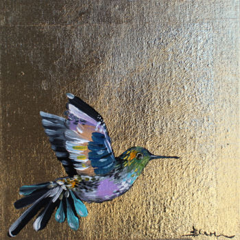 Schilderij getiteld "Hummingbird 10x10 o…" door Viktoria Sukhanova, Origineel Kunstwerk, Olie