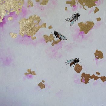 Schilderij getiteld "Honeybee Gold leaf…" door Viktoria Sukhanova, Origineel Kunstwerk, Olie