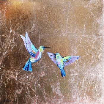 Pittura intitolato "Hummingbird Paintin…" da Viktoria Sukhanova, Opera d'arte originale, Olio Montato su Telaio per barella…