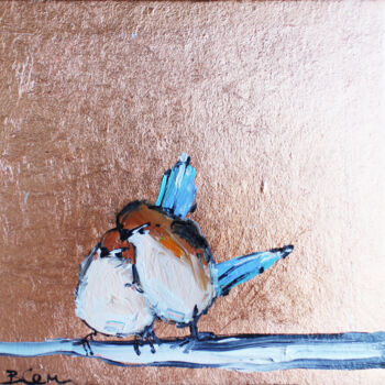 Painting titled "Sparrow birds oil P…" by Viktoria Sukhanova, Original Artwork, Oil Mounted on Cardboard