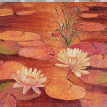 Painting titled "Lily pond orange" by Sulakshana Dharmadhikari, Original Artwork, Oil