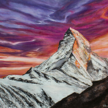 Painting titled "Mount Everest sunset" by Suleman Rehman, Original Artwork, Oil