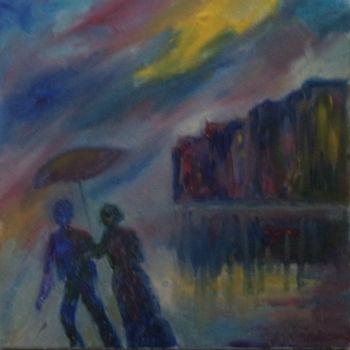 Pittura intitolato "The rain in Petersb…" da Irina Kazanskaya, Opera d'arte originale, Olio