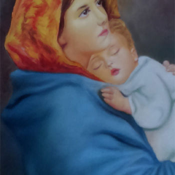 Ζωγραφική με τίτλο "mother-jesus" από Sumithran, Αυθεντικά έργα τέχνης, Λάδι