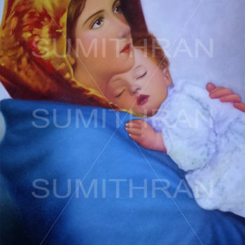 Painting titled "3x3-Feet-mother-jes…" by Sumithran, Original Artwork, Oil