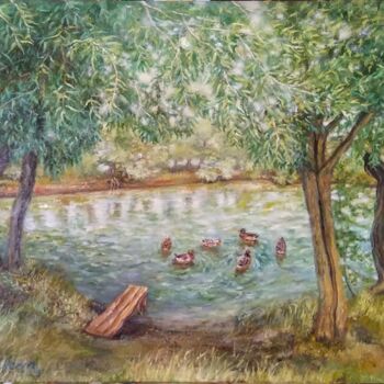 Painting titled ""Шибылги.Озеро"" by Nadia Solntseva, Original Artwork, Oil