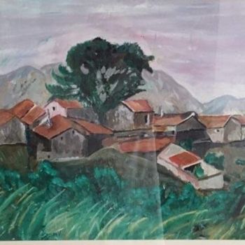 Pittura intitolato "Village nostalgique" da Sun Shine, Opera d'arte originale, Olio Montato su Vetro