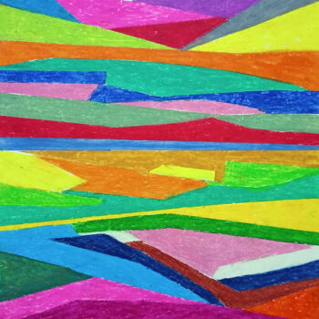 Peinture intitulée "TULIP FIELD GEOMETR…" par Sunanda, Œuvre d'art originale, Pastel