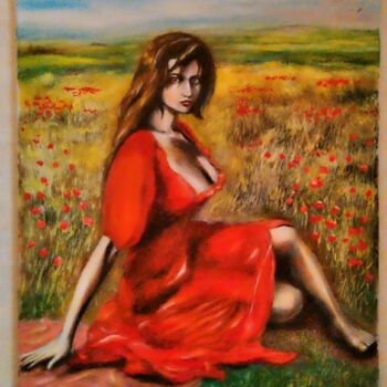 Painting titled "Field" by Sunao F, Original Artwork, Oil Mounted on Wood Stretcher frame
