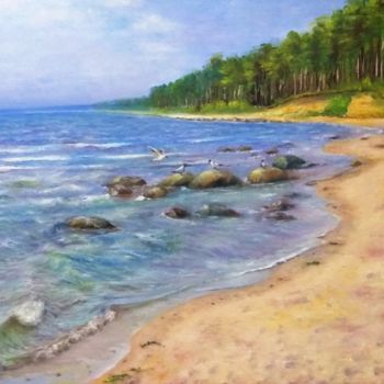 Pittura intitolato "Baltic sea beach se…" da Natalja Picugina, Opera d'arte originale, Olio