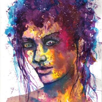 Картина под названием "Women abstract face…" - Natalja Picugina, Подлинное произведение искусства, Акварель