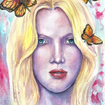 Peinture intitulée "Women and Butterfli…" par Natalja Picugina, Œuvre d'art originale, Aquarelle