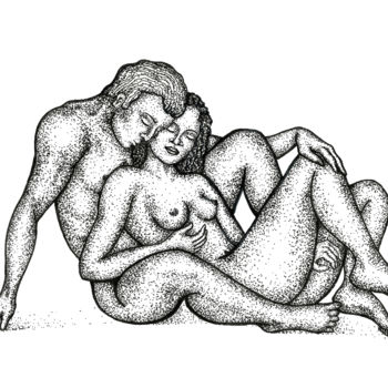 Drawing titled "Nude Man Woman Love…" by Natalja Picugina, Original Artwork, Ink