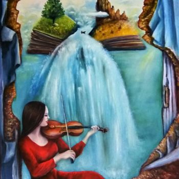 Painting titled "Woman,Violin and Se…" by Natalja Picugina, Original Artwork, Oil