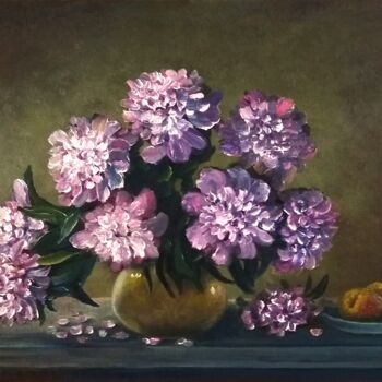 Картина под названием "Peonies flowers oil…" - Natalja Picugina, Подлинное произведение искусства, Масло