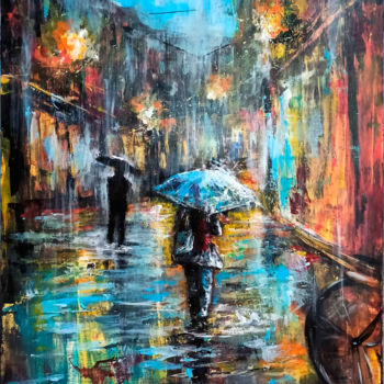 Картина под названием "Rain.City nights. U…" - Natalja Picugina, Подлинное произведение искусства, Акрил