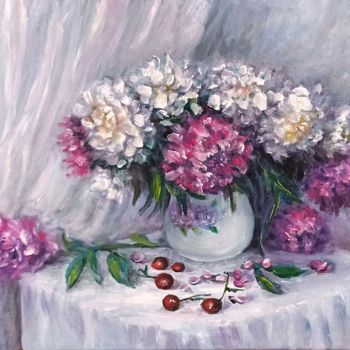 Картина под названием "Peonies bouquet" - Natalja Picugina, Подлинное произведение искусства, Масло