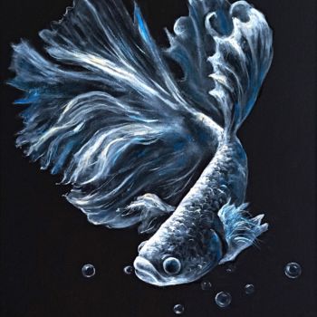 Painting titled "Gold fish in black…" by Natalja Picugina, Original Artwork, Oil
