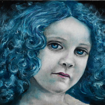 Painting titled "Little Blue Girl po…" by Natalja Picugina, Original Artwork, Oil